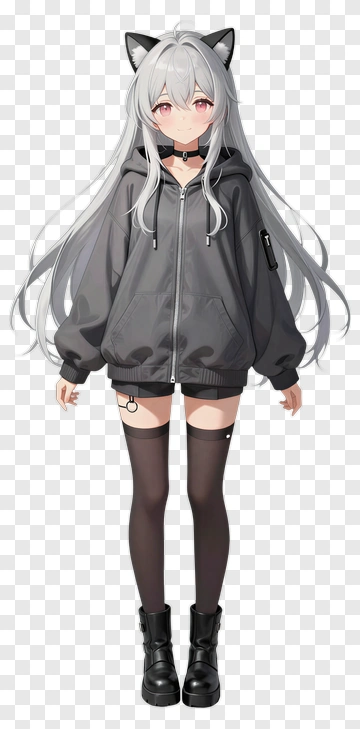 Anime Girl In Black Hoodie With Cat Ears PNG