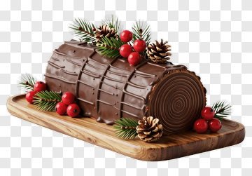 Chocolate Yule Log Cake With Pine Decorations PNG
