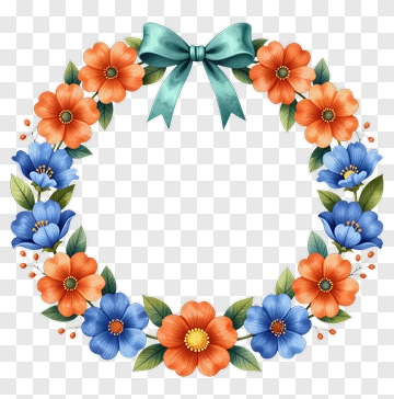 Colorful Floral Wreath With A Bow PNG