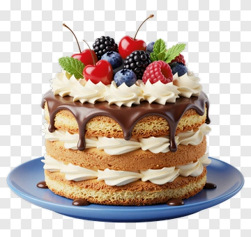 Delicious Chocolate Cake With Berries And Cream PNG