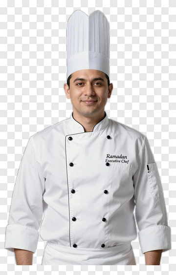 Executive Chef In White Uniform With Tall Hat PNG