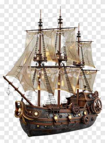 Steampunk Ship With Sails PNG