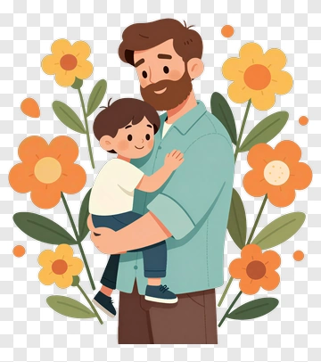 Happy Father Holding Son Surrounded By Flowers PNG