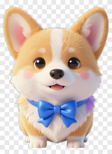 3D Corgi With Blue Bowtie PNG