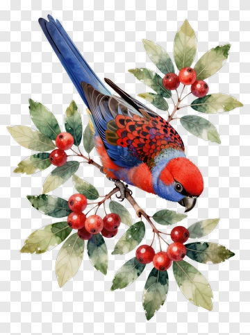 Colorful Bird Perched On A Berry Branch PNG