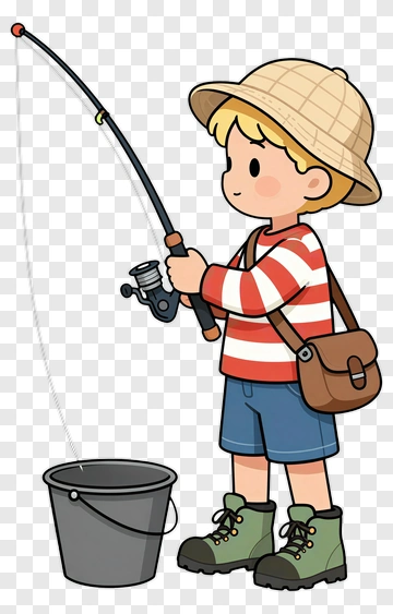 Cartoon Boy Fishing With A Bucket PNG