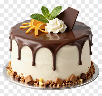 Chocolate Cake With Whipped Cream And Orange Garnish PNG