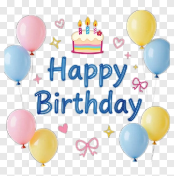 Happy Birthday With Colorful Balloons And Cake PNG