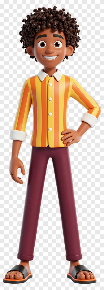 Cartoon Boy In Colorful Striped Shirt PNG