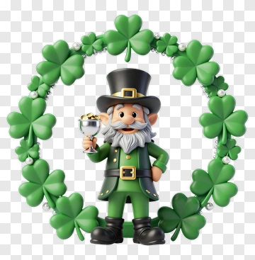 Cartoon Leprechaun Holding A Cup Surrounded By Shamrocks PNG