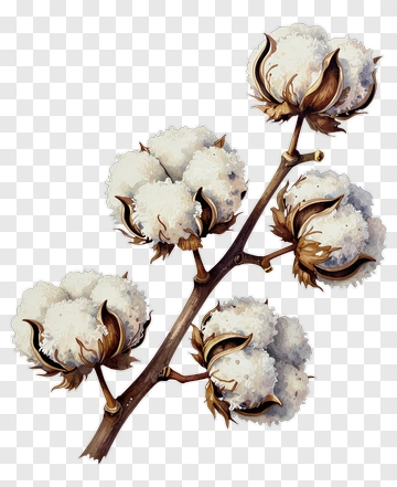 Cotton Plant Branch With White Bolls PNG