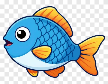 Cartoon Blue Fish With Orange Fins PNG