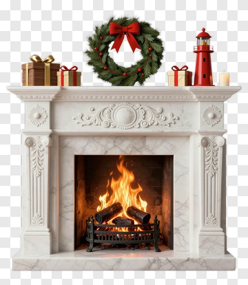 Christmas Fireplace With Wreath And Gifts PNG