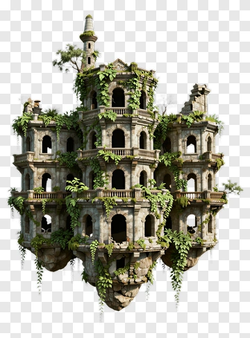 Abandoned Floating Building Surrounded By Greenery PNG