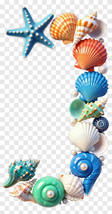 Colorful Shells And Starfish Decorative Composition PNG