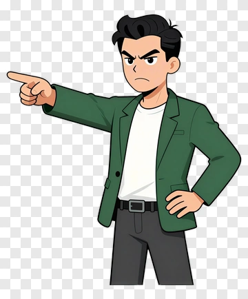 Cartoon Man Pointing In A Green Blazer PNG
