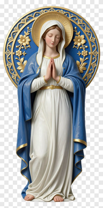 Praying Virgin Mary Statue With Floral Background PNG