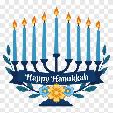 Happy Hanukkah Menorah With Flowers PNG