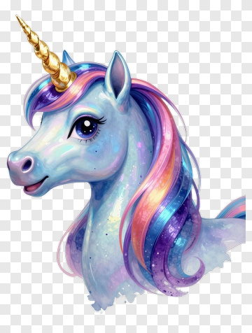 Colorful Unicorn Head With Sparkling Mane PNG