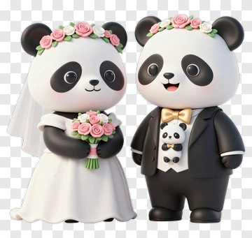 Cartoon Panda Wedding Couple PNG
