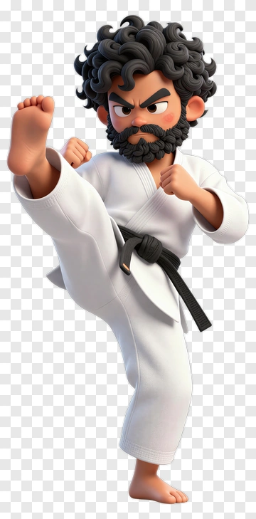 Cartoon Karateka Performing A Kick PNG