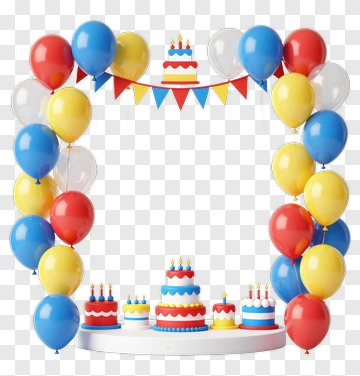 Colorful Birthday Cake With Balloons And Decorations PNG