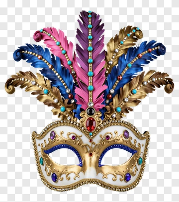 Colorful Carnival Mask With Feathers And Gems PNG