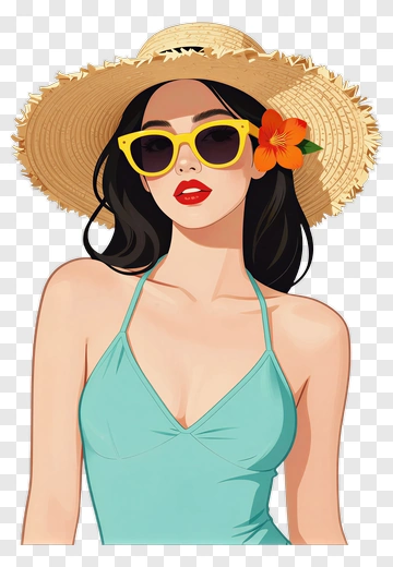 Stylish Woman In A Sun Hat And Sunglasses PNG