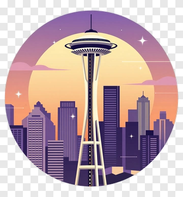 Seattle Space Needle With City Skyline At Sunset PNG