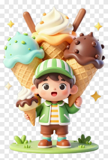 Cartoon Boy Holding Ice Cream Cones PNG