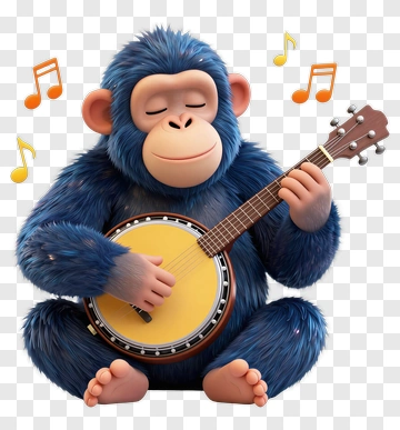 Cartoon Monkey Playing A Banjo PNG