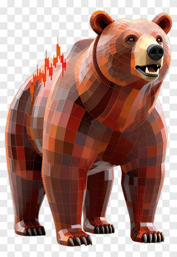 3D Bear With Stock Market Graph PNG