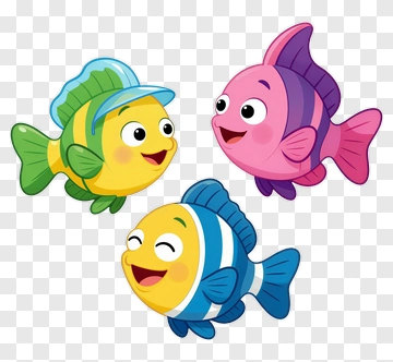 Cartoon Fish Group Smiling Together PNG