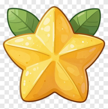 Cartoon Starfruit With Green Leaves PNG