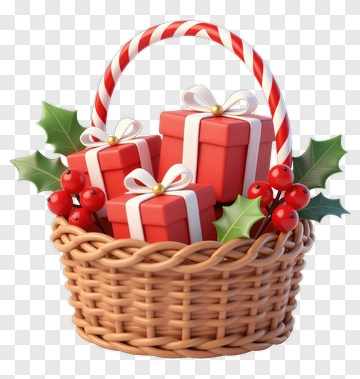Christmas Gift Basket With Red Presents PNG