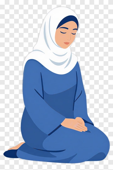 Muslim Woman In Blue Attire Kneeling In Prayer PNG
