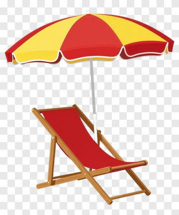 Beach Chair Under A Red And Yellow Umbrella PNG