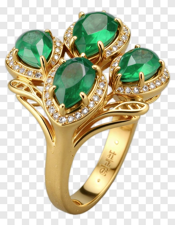Gold Ring With Green Gemstones PNG