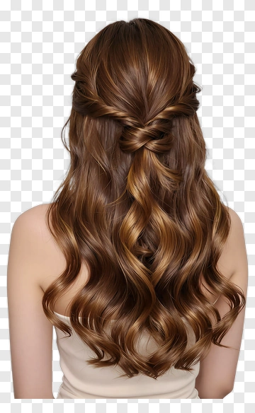Long Wavy Brown Hair With Half Up Style PNG