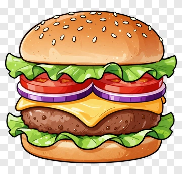 Cartoon Hamburger With Lettuce And Tomato PNG