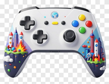 Colorful Game Controller With Rocket Design PNG