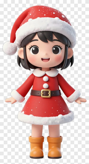 Cartoon Girl In A Red Christmas Dress PNG