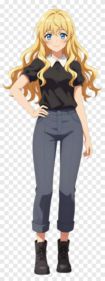 Anime Girl With Long Blonde Hair And Black Outfit PNG