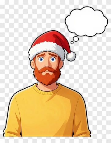 Cartoon Man Wearing A Santa Hat Thinking PNG