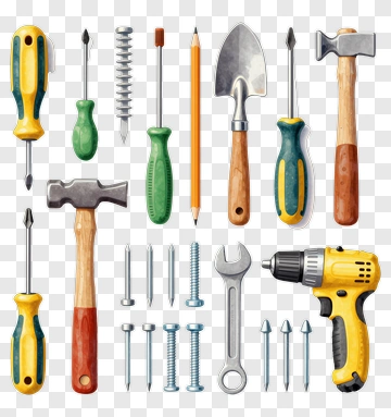 Assorted Hand Tools And Fasteners PNG