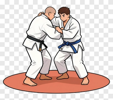 Cartoon Judo Fighters Grappling On A Mat PNG