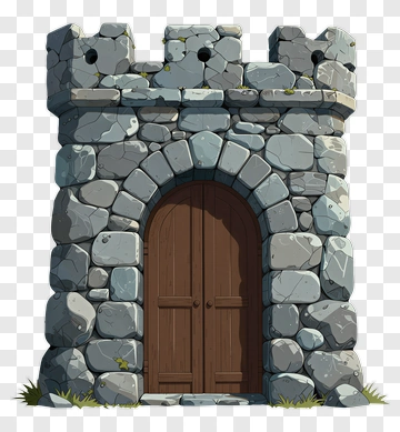 Cartoon Stone Castle With Wooden Door PNG