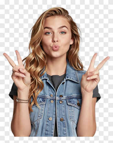 Smiling Woman Making Peace Signs PNG