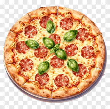 Pepperoni Pizza With Fresh Basil PNG