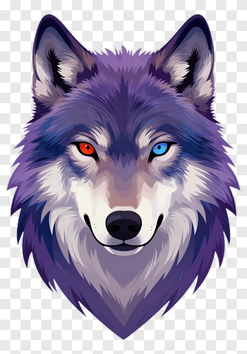 Fierce Cartoon Wolf With Unique Colored Eyes PNG